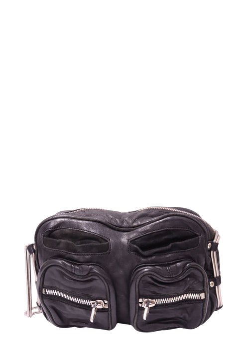 Alexander Wang black leather multi-pocket crossbody bag with silver-tone zipper hardware