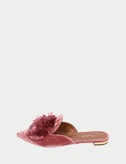 Aquazzura dusty rose velvet mule flats with tassel detail