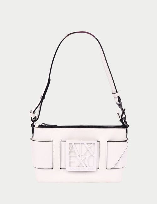 Armani Exchange white logo shoulder bag with adjustable strap