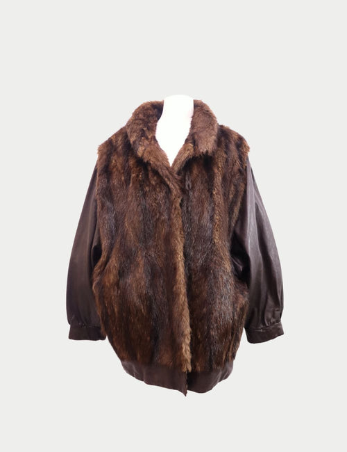 Artus Limoges Brown Leather & Fur Jacket – Vintage French outerwear with leather sleeves and fur front panel