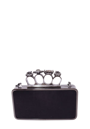 BCBGMAXAZRIA black Baguette Knuckle Duster box clutch with jeweled four-ring handle