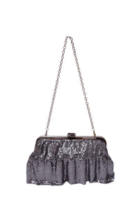 BCBGMAXAZRIA silver metal mesh ruffle evening bag with chain shoulder strap