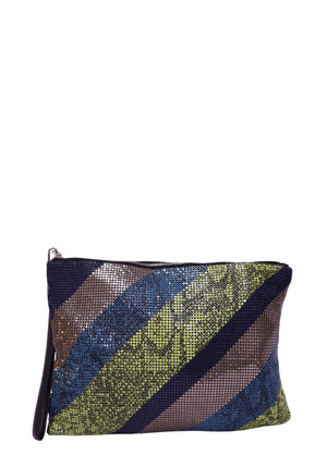 BCBGMAXAZRIA multicolor striped snakeskin-print wristlet clutch in blue green and navy