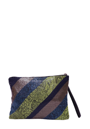 BCBGMAXAZRIA multicolor striped snakeskin-print wristlet clutch in blue green and navy