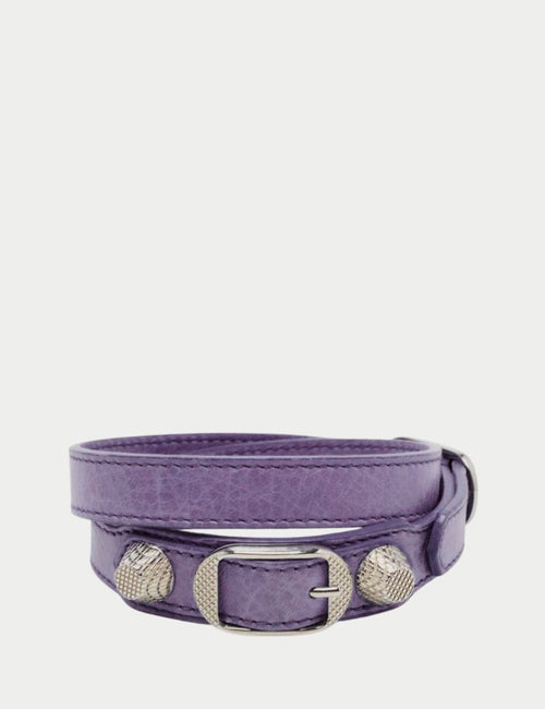 Balenciaga Purple Leather Triple Tour Bracelet with silver hardware and stud detailing