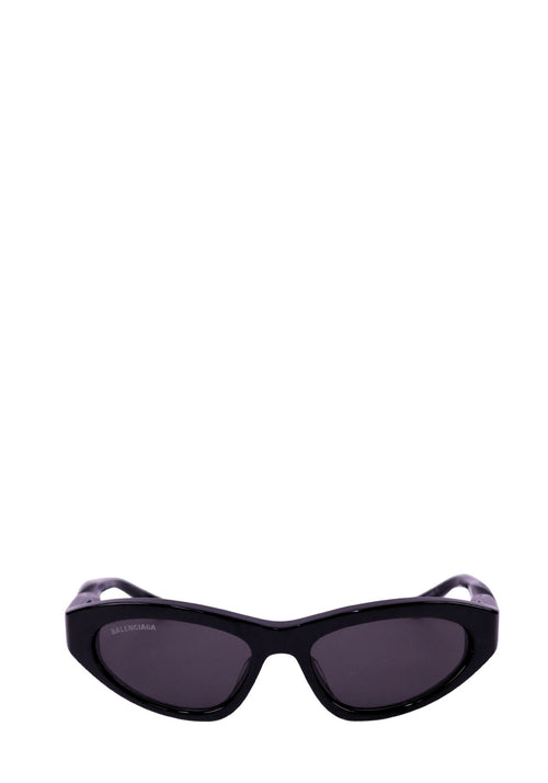 Balenciaga black cat-eye sunglasses with glossy acetate frame and logo detail on side