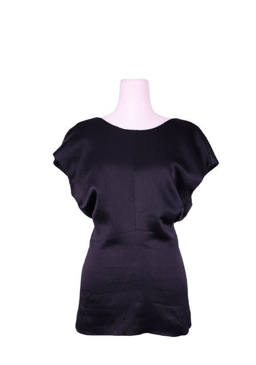 Balenciaga black textured silk top with cap sleeves and relaxed fit