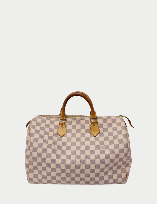Louis Vuitton Damier Azur Speedy bag with top handles and gold-tone hardware