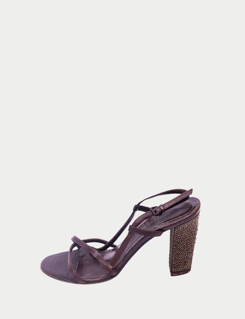Bottega Veneta brown leather strappy sandals with block heel
