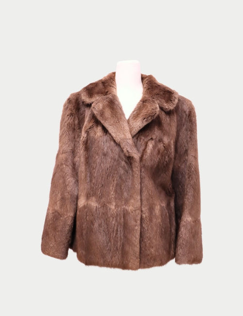 Brown vintage fur jacket with a classic notched collar