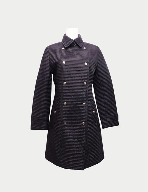 Burberry black quilted double-breasted coat with metallic buttons