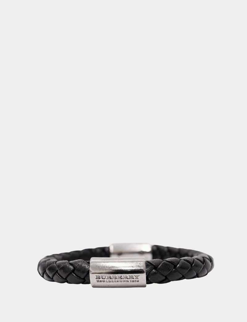 Burberry braided leather bracelet black with silver clasp