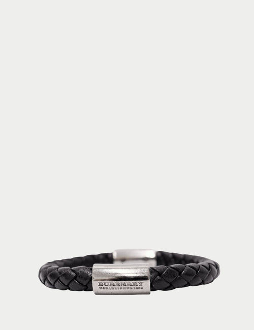 Burberry braided leather bracelet black with silver clasp