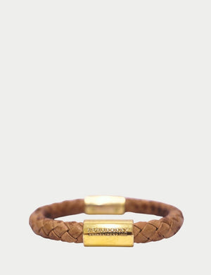 Burberry braided leather bracelet brown with gold clasp