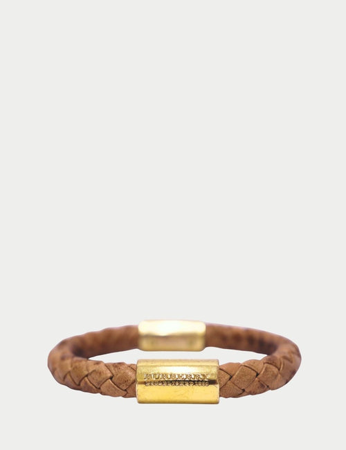Burberry braided leather bracelet brown with gold clasp