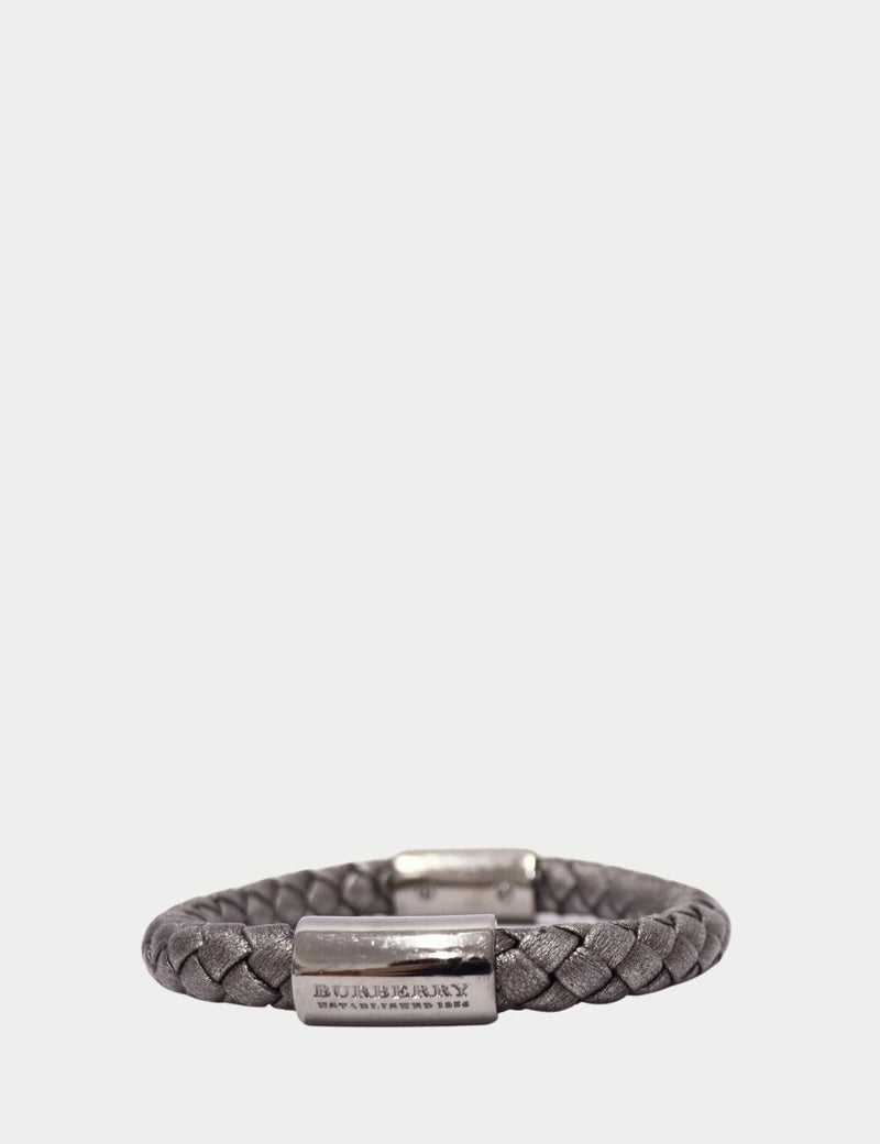 Burberry braided leather bracelet silver with silver clasp