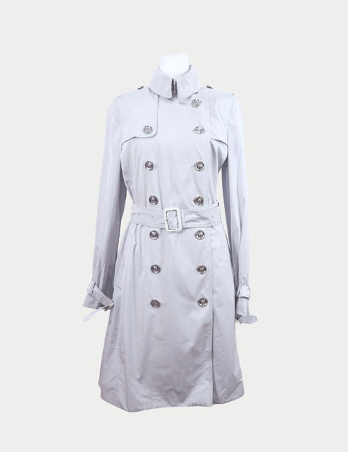 Burberry light grey double-breasted belted trench coat
