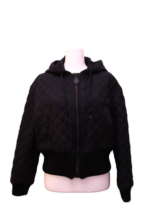 Burberry black diamond-quilted hooded bomber jacket with ribbed cuffs and hem