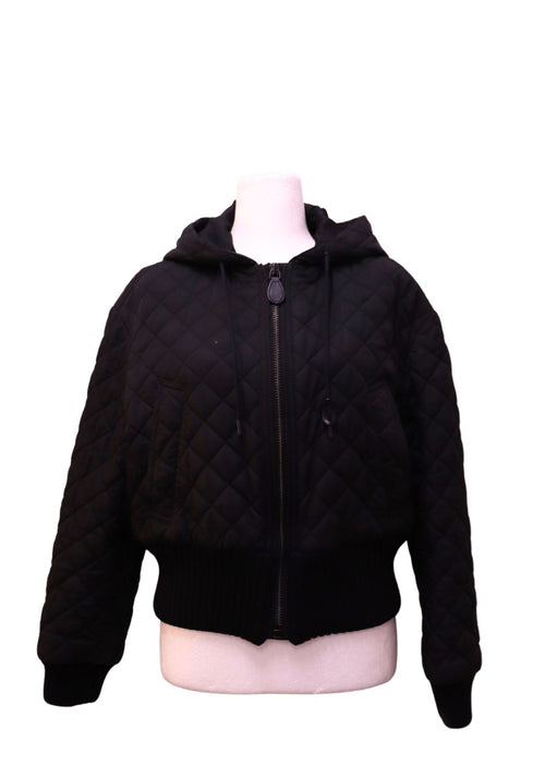 Burberry black diamond-quilted hooded bomber jacket with ribbed cuffs and hem