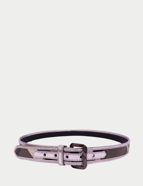 Burberry Nova Check belt with metallic silver trim and gunmetal buckle