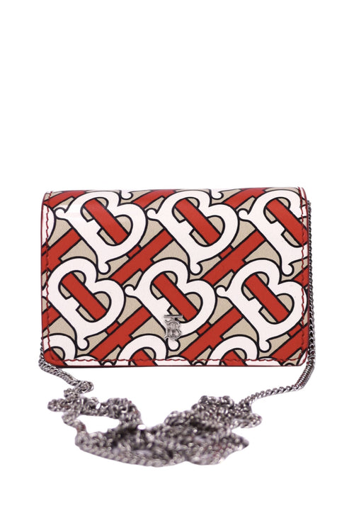 Burberry TB monogram coin purse red chain strap