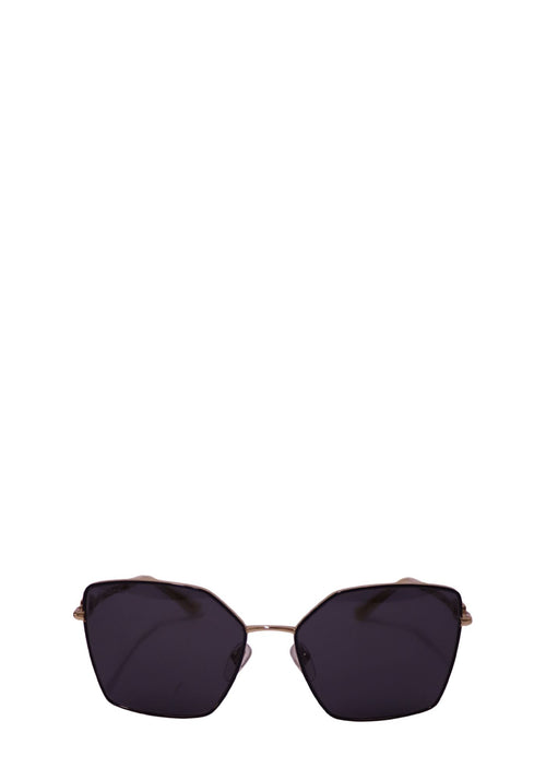 Authentic Bvlgari Serpenti square sunglasses with black lenses and gold-tone metal detailing.