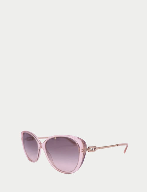Bvlgari blush pink oversized cat-eye sunglasses with gradient lenses and gold metal arms

