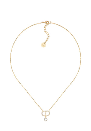 Christian Dior gold CD logo necklace with crystal pendant and delicate chain