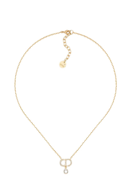 Christian Dior gold CD logo necklace with crystal pendant and delicate chain