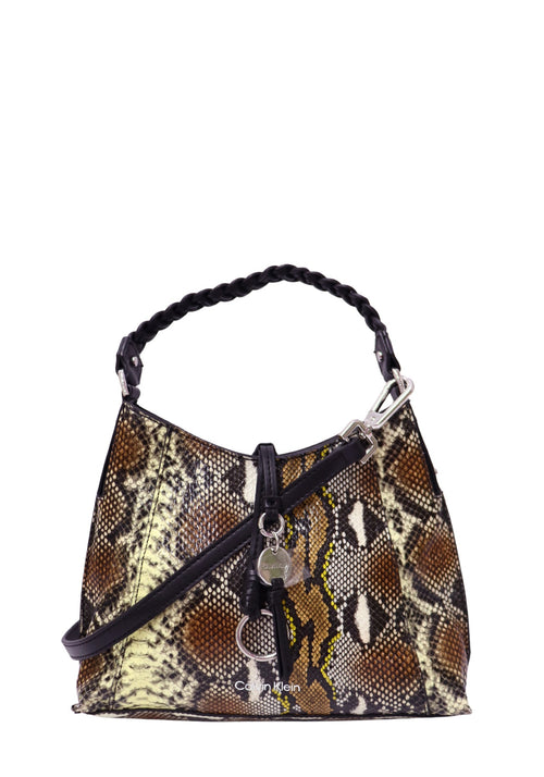 Calvin Klein snake print shoulder bag with braided handle and detachable strap