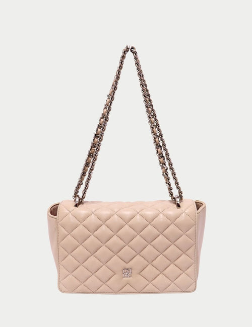 Carolina Herrera beige quilted leather shoulder bag with gold chain straps