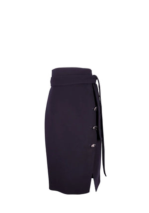 Carolina Herrera black wrap pencil midi skirt with belt and button detail