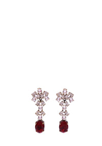 Carolina Herrera gold-tone drop earrings with clear faceted crystals and deep red oval stones