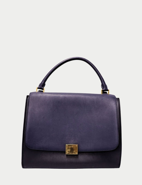 Celine navy leather top handle bag with gold clasp