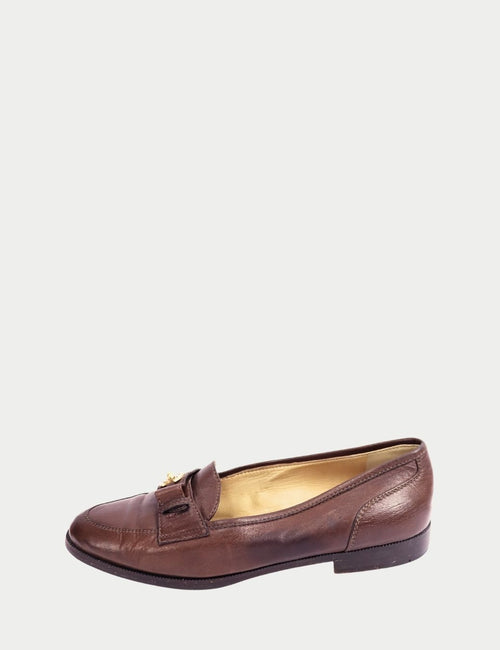 Chanel brown leather loafers with gold CC logo