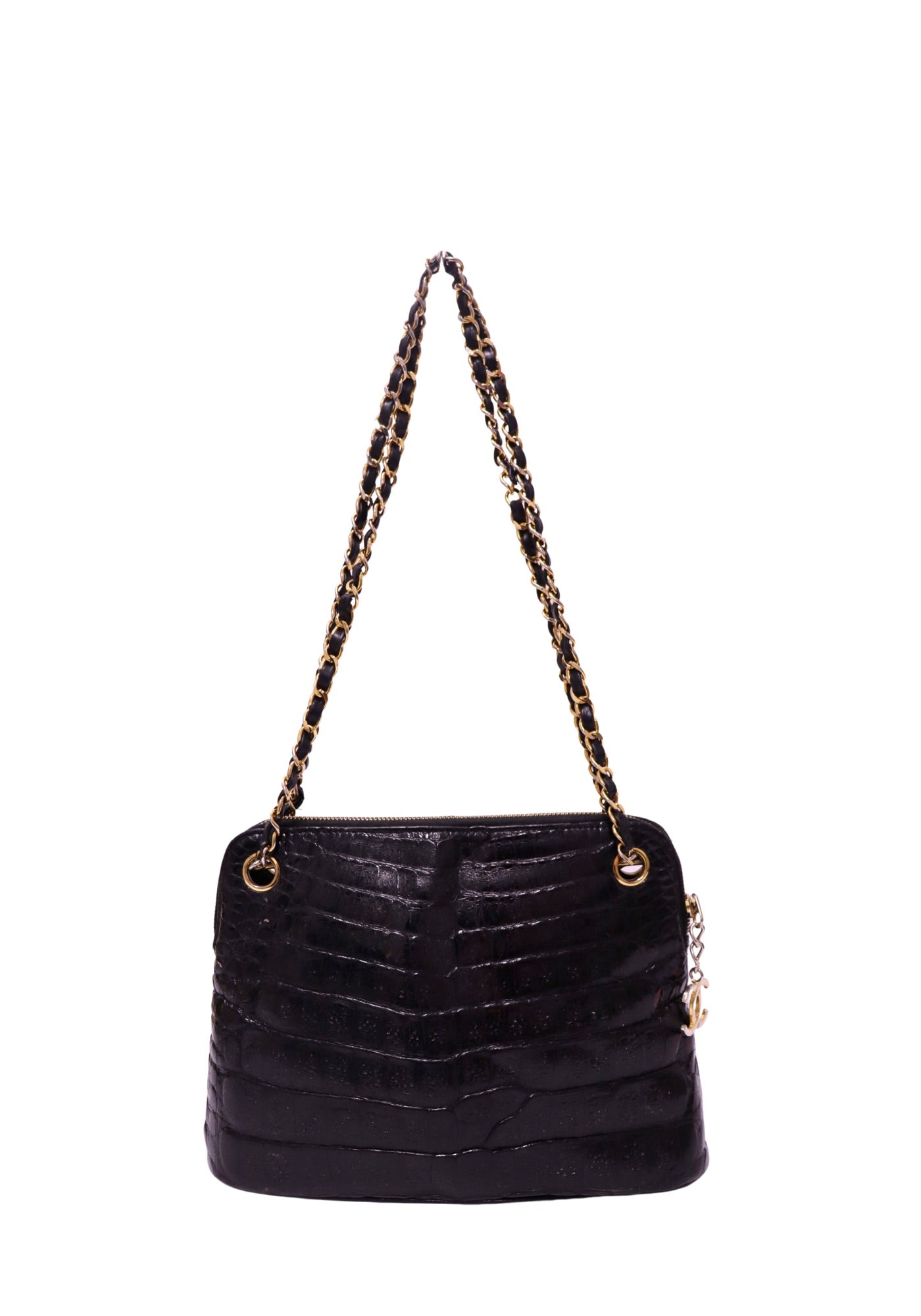 Chanel Vintage Black Crocodile Chain Shoulder Bag - 1986</span