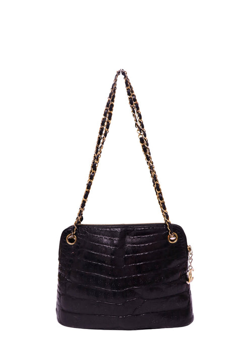 Chanel vintage black crocodile Camera Bag with gold-tone chain shoulder straps