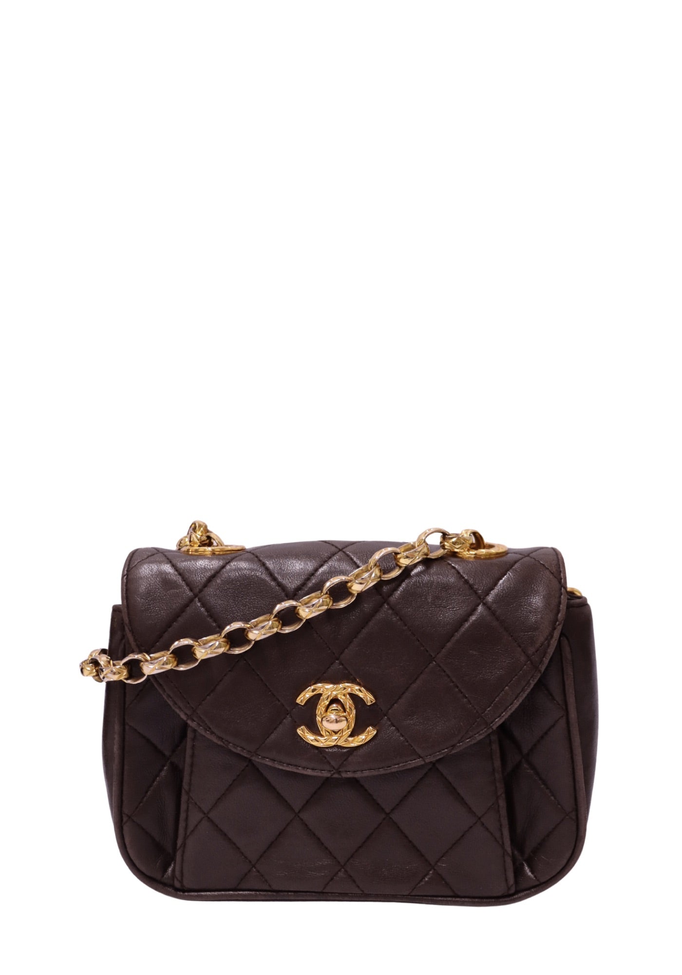 Chanel Dark Brown Quilted Leather Mini Flap Crossbody Bag - 1990