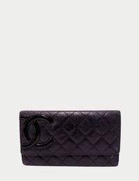 Chanel Black Quilted Wide Flap Wallet with Large Patent CC Logo in Lambskin Leather

