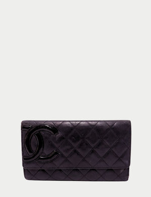 Chanel Black Quilted Wide Flap Wallet with Large Patent CC Logo in Lambskin Leather

