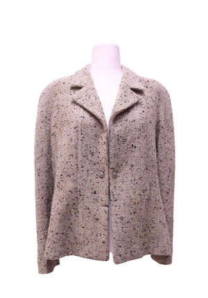 Chanel beige speckled tweed blazer jacket with CC logo buttons