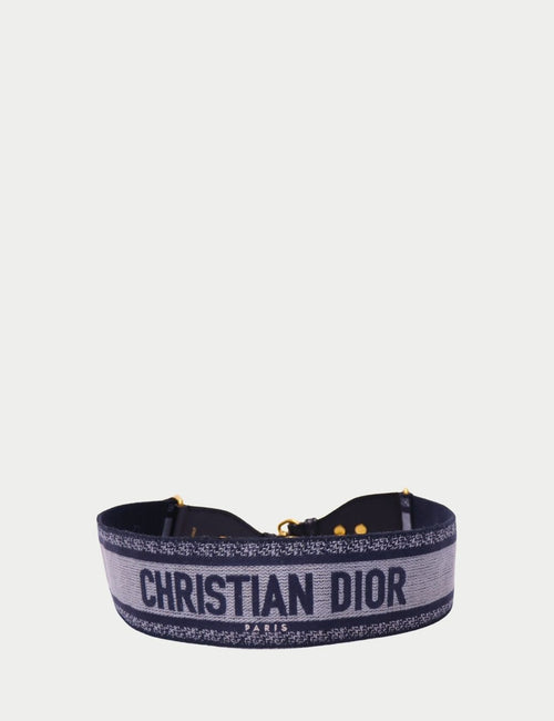 Christian Dior navy and grey embroidered shoulder strap with gold swivel hooks