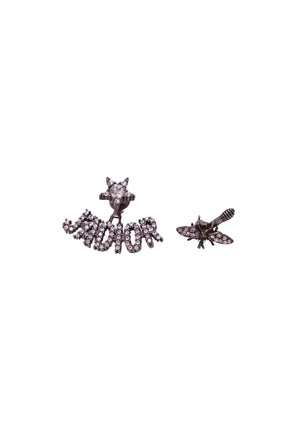 Christian Dior J’Adior crystal mismatched earrings with J’Adior lettering and bee motif