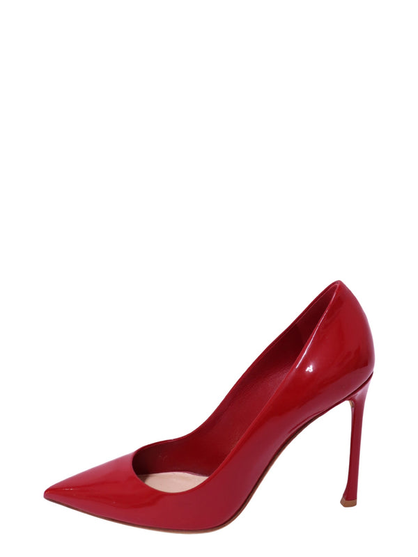 Christian Dior red patent leather pointed-toe pumps with high stiletto heel
