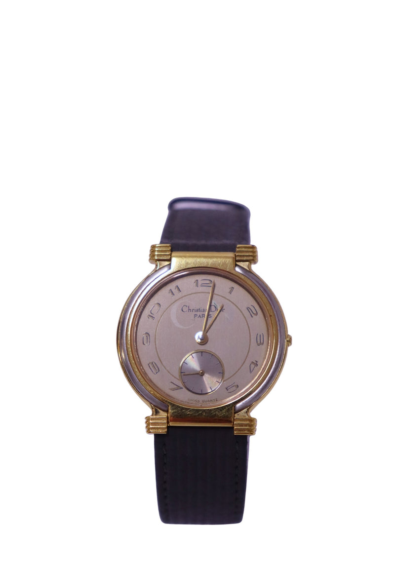 Vintage Christian Dior Paris Swiss quartz two-tone watch with leather strap