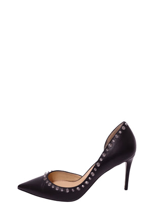 Christian Louboutin black leather pointed-toe pumps with silver stud embellishments and stiletto heel