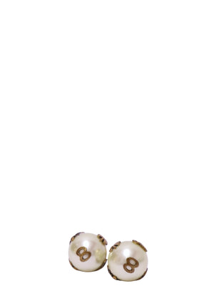 Christian Dior ivory faux pearl stud earrings with gold-tone number 8 motifs