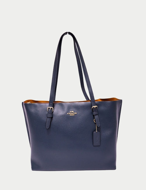 Coach navy pebbled leather tote bag with gold hardware