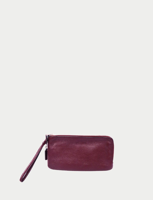 Coach burgundy leather wristlet pouch with silver hardware