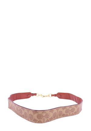 Coach signature monogram canvas shoulder strap with leather trim and gold hardware